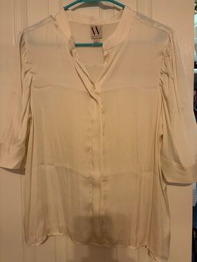 Worthington Cream Button-Down Band Collar Blouse